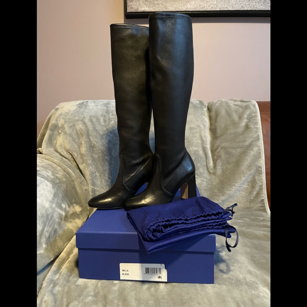 Stuart Weitzman Milla leather block heel boots. Brand New!!